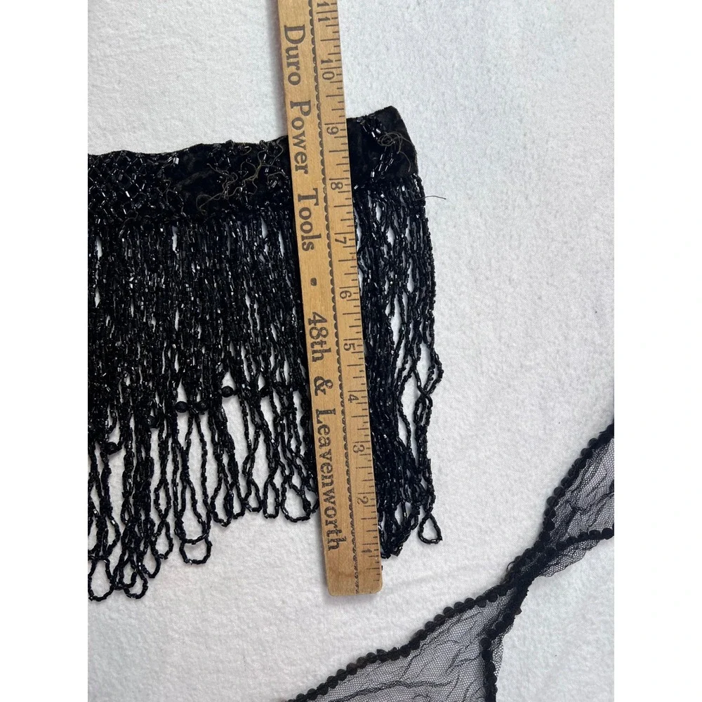 Vintage‎ Black Beaded Fringe Panel and Sheer Mesh Scalloped Shawl pieces for sew